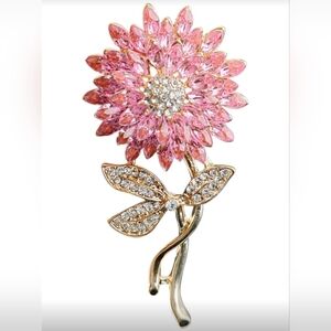 Elegant Pink and Gold Floral Brooch